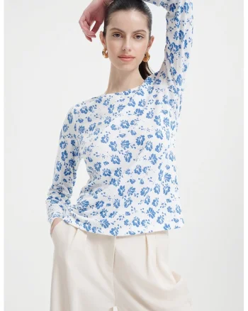Bluza cu model floral, Alb/Albastru royal