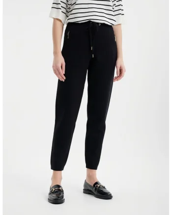 Pantaloni crop cu buzunare cu fermoar, Negru