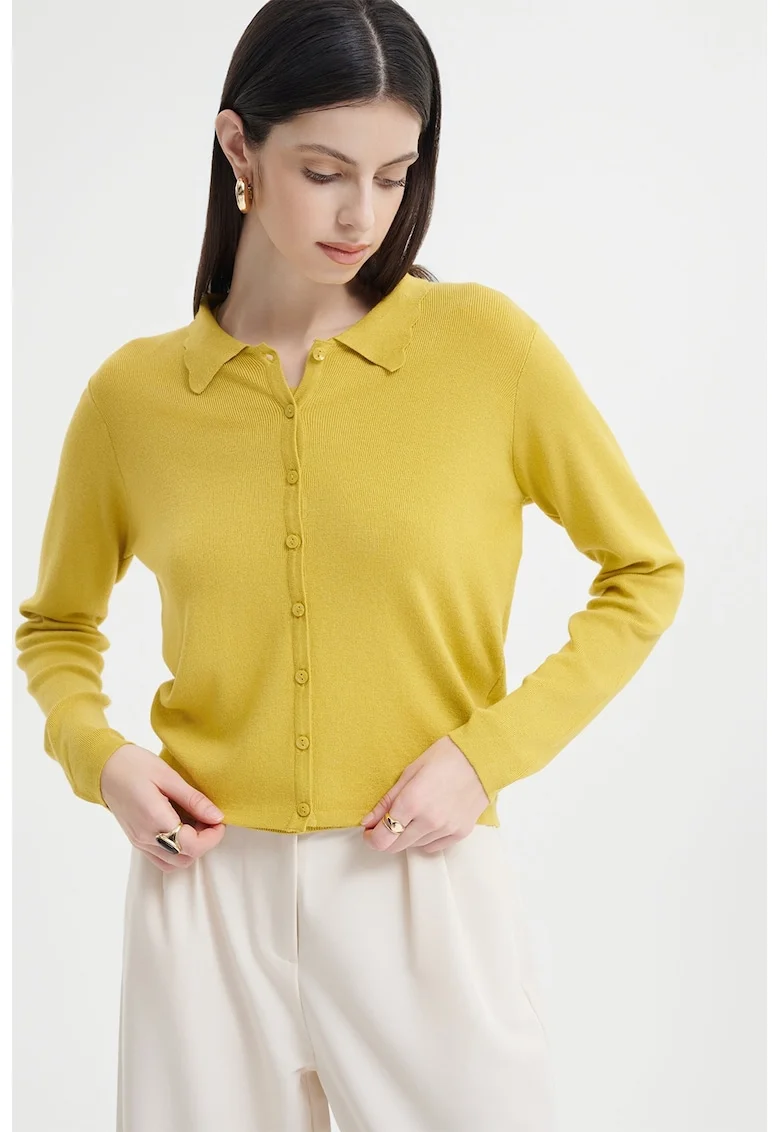 Cardigan cu guler ascutit, Galben mustar