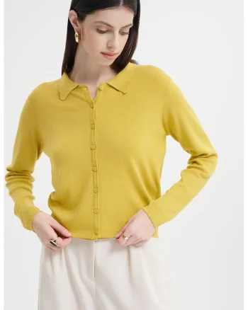 Cardigan cu guler ascutit, Galben mustar