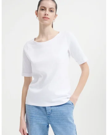 Tricou lejer cu decolteu rotund, Alb optic