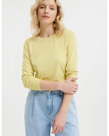 Bluza regular fit cu decolteu la baza gatului, Galben