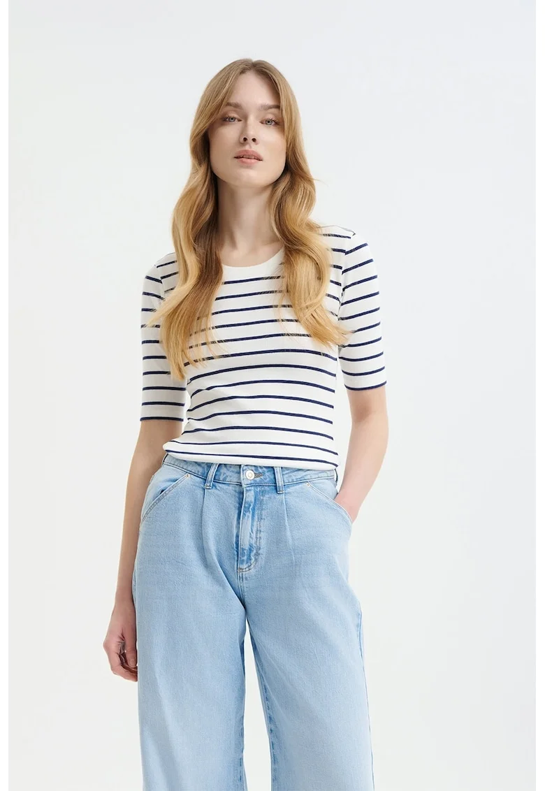 Bluza cu decolteu rotund, Alb/Negru