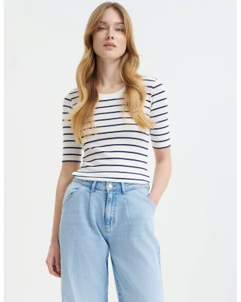 Bluza cu decolteu rotund, Alb/Negru