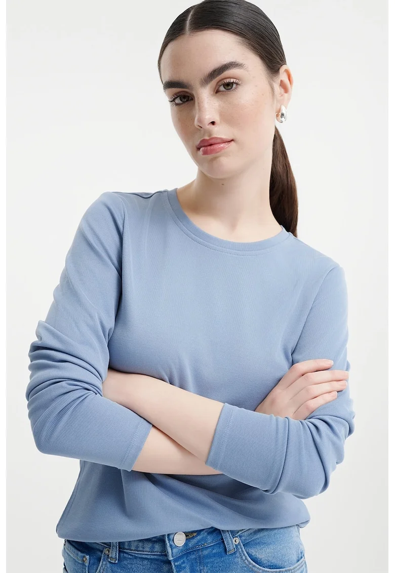 Bluza regular fit cu decolteu la baza gatului, Albastru pastel