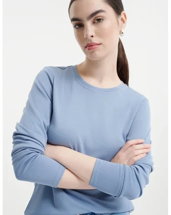 Bluza regular fit cu decolteu la baza gatului, Albastru pastel
