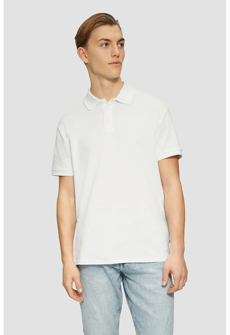 Tricou polo cu model uni, Alb