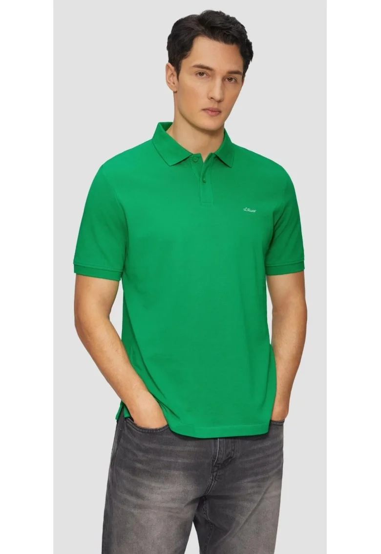 Tricou polo barbati, din bumbac cu croiala Regular Fit, logo,, Verde smarald