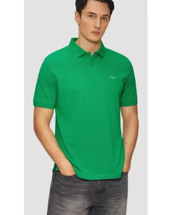 Tricou polo barbati, din bumbac cu croiala Regular Fit, logo,, Verde smarald