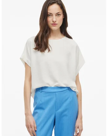 Tricou lejer cu decolteu rotund, Alb fildes