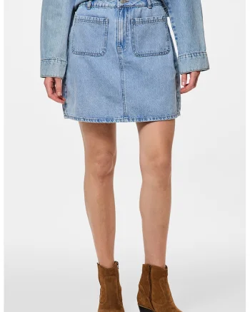 Fusta mini de denim cu croiala in A, Albastru deschis