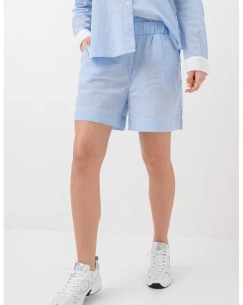 Pantaloni scurti ampli de bumbac organic, Alb/Albastru