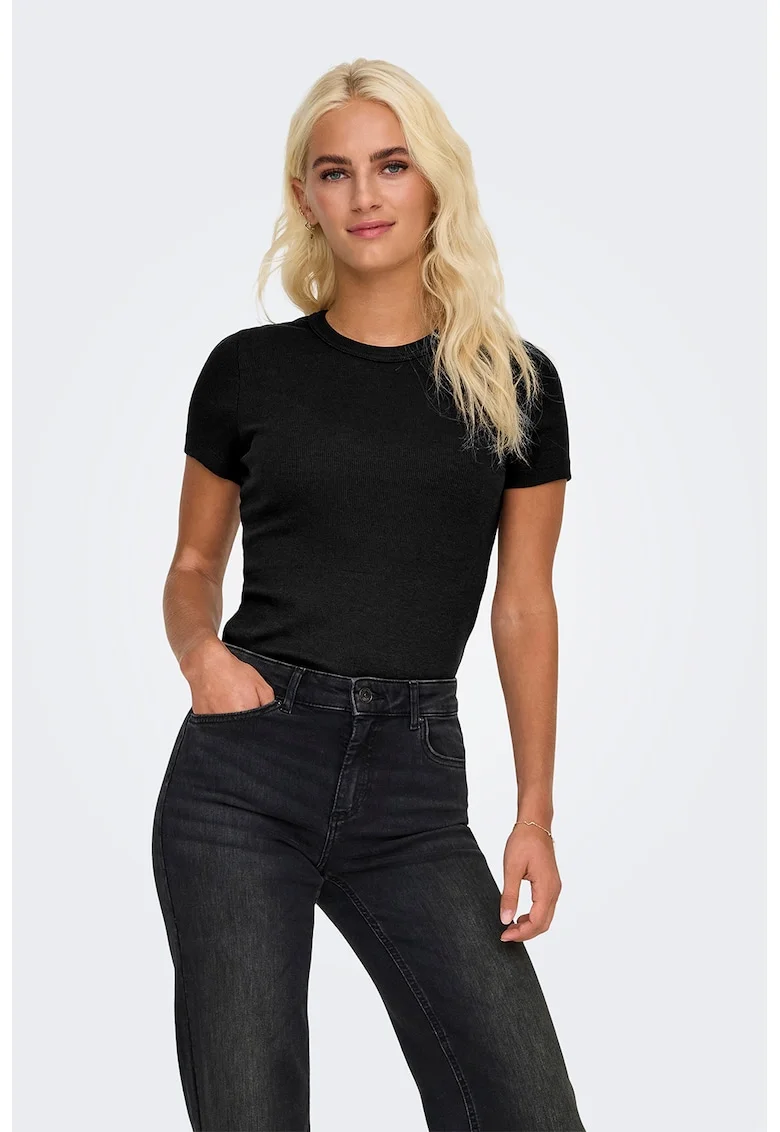 Tricou slim fit din amestec de bumbac organic Val, Negru