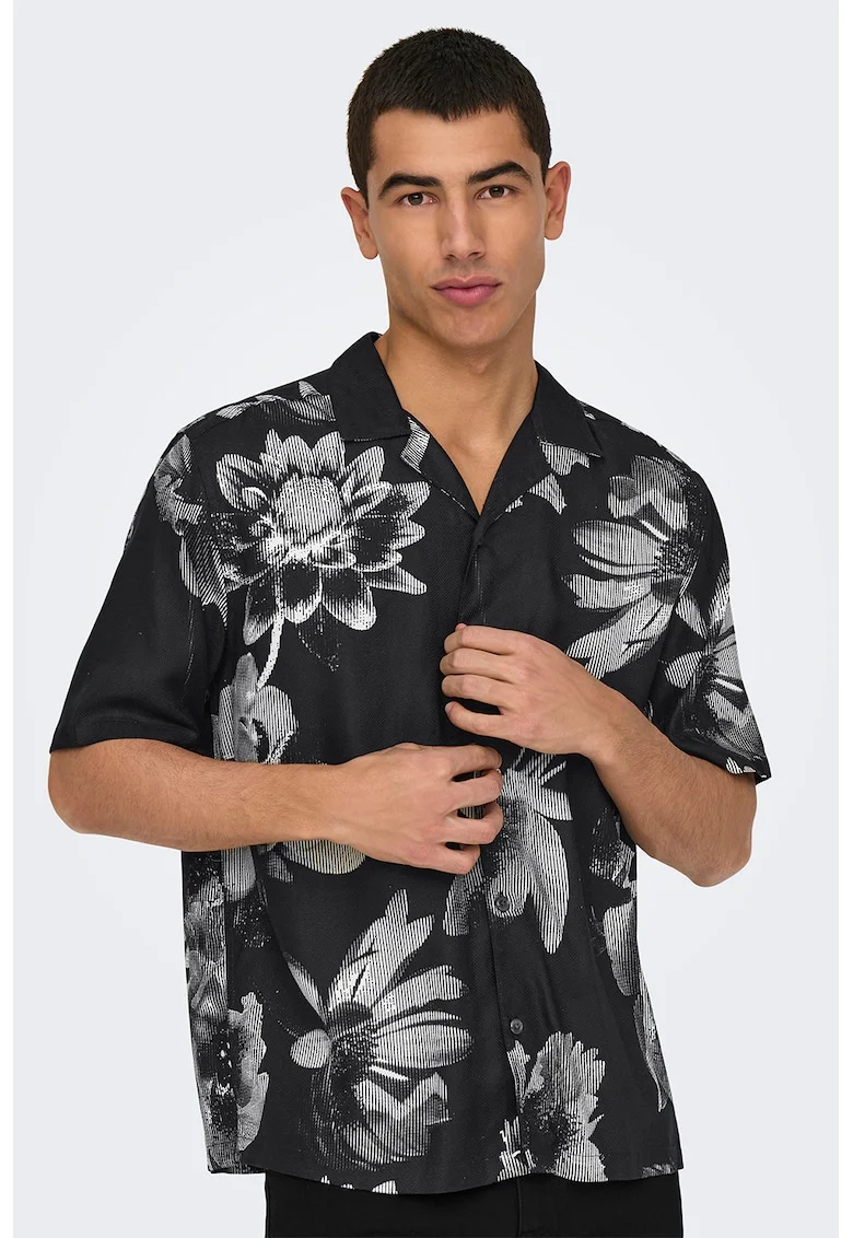 Camasa regular fit cu imprimeu, Negru