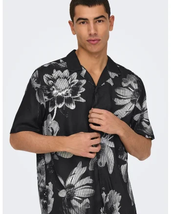 Camasa regular fit cu imprimeu, Negru