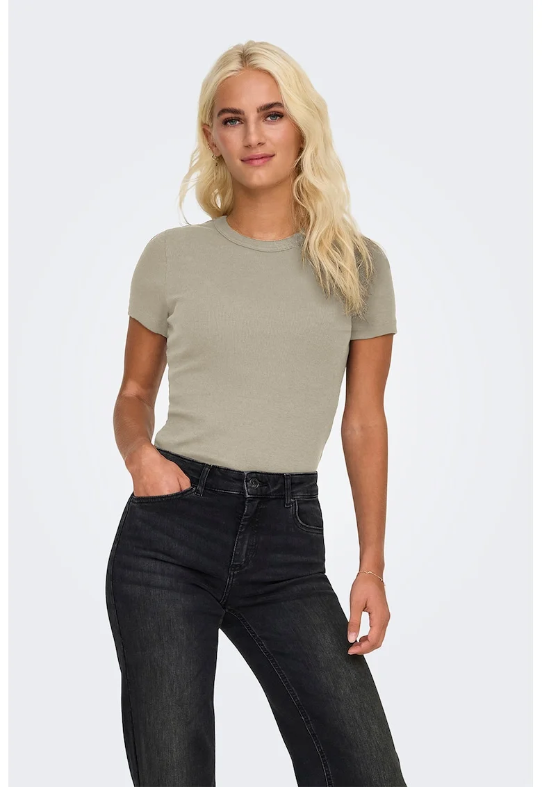 Tricou slim fit din amestec de bumbac organic Val, Gri deschis