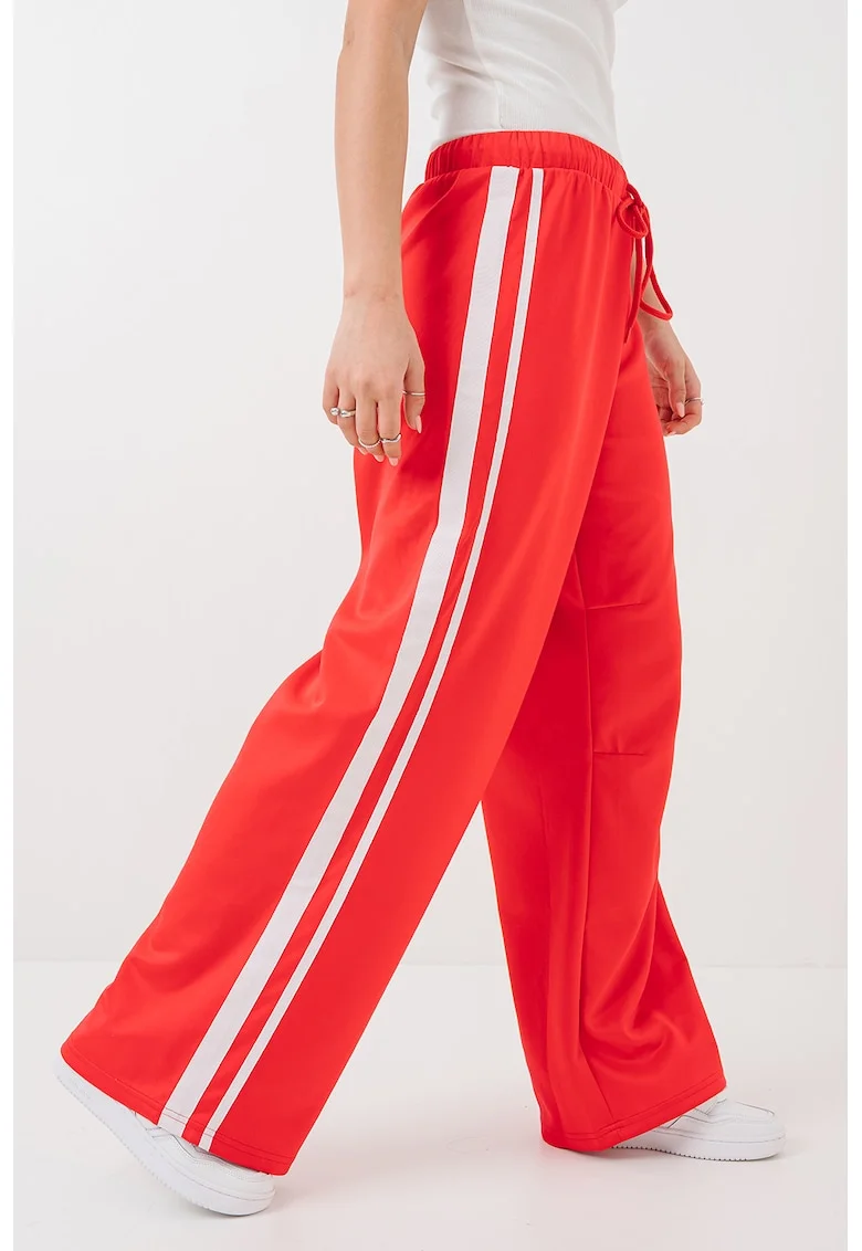 Pantaloni de trening relaxed fit cu snururi, Alb/Rosu vermillion