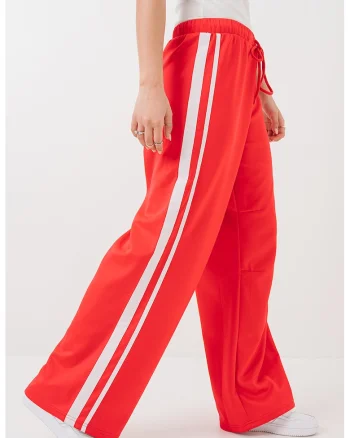 Pantaloni de trening relaxed fit cu snururi, Alb/Rosu vermillion