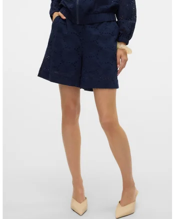 Pantaloni scurti de bumbac cu talie elastica, Bleumarin