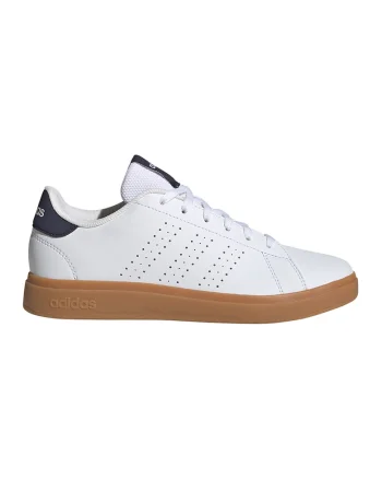 Pantofi sport de piele ecologica cu perforatii Advantage Base 2.0, Alb optic/Bleumarin