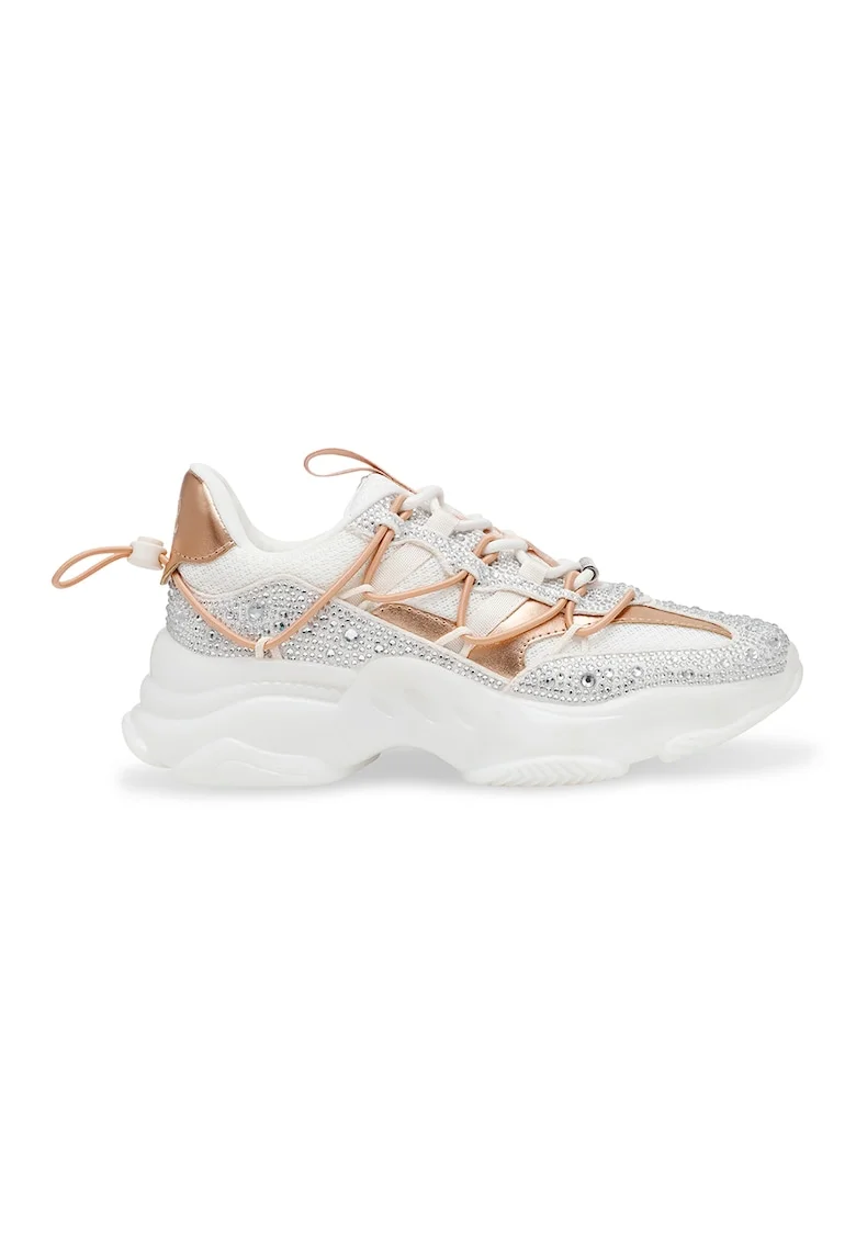 Pantofi sport cu talpa wedge si strasuri Magneto-R-E, Alb optic/Auriu rose/Argintiu