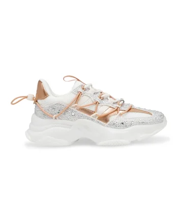 Pantofi sport cu talpa wedge si strasuri Magneto-R-E, Alb optic/Auriu rose/Argintiu
