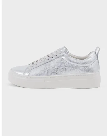 Pantofi sport din piele cu model uni, Argintiu
