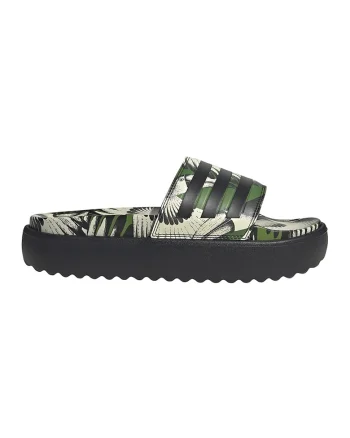 Papuci cu talpa flatform si model Adilette, Negru/Verde feriga/Crem