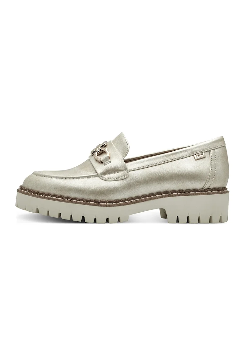 Pantofi loafer din piele ecologica cu aspect lacuit, Auriu