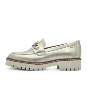 Pantofi loafer din piele ecologica cu aspect lacuit, Auriu