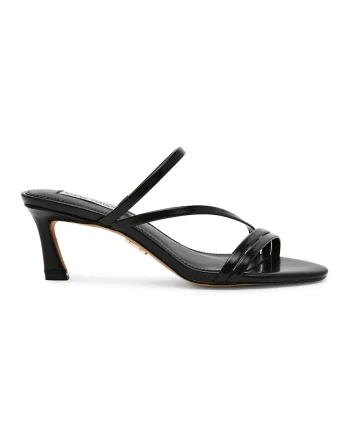 Sandale din piele ecologica cu toc kitten, Negru