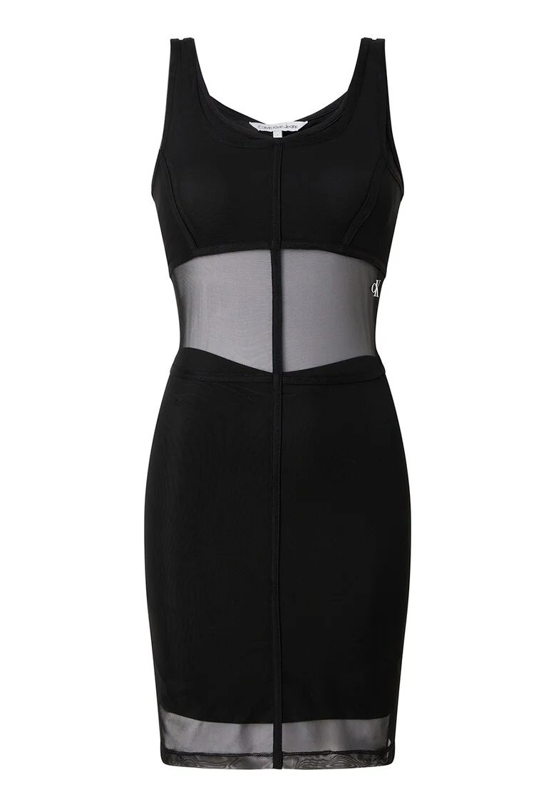 Rochie mini cu segmente de plasa, Negru