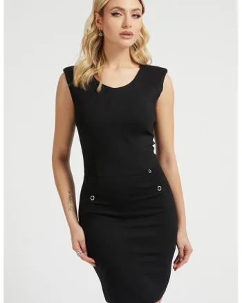 Rochie mini cambrata cu decolteu la baza gatului, Negru