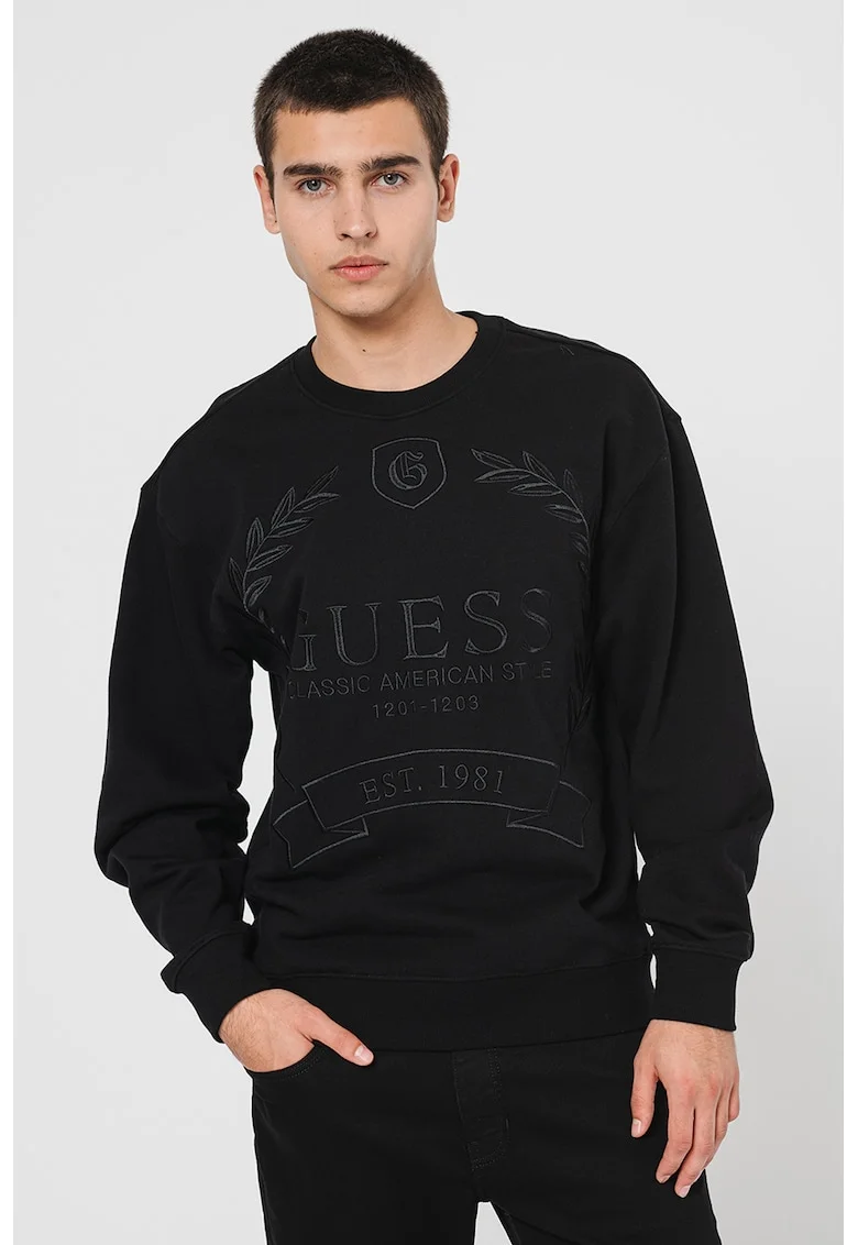 Bluza de trening cu imprimeu logo, Negru