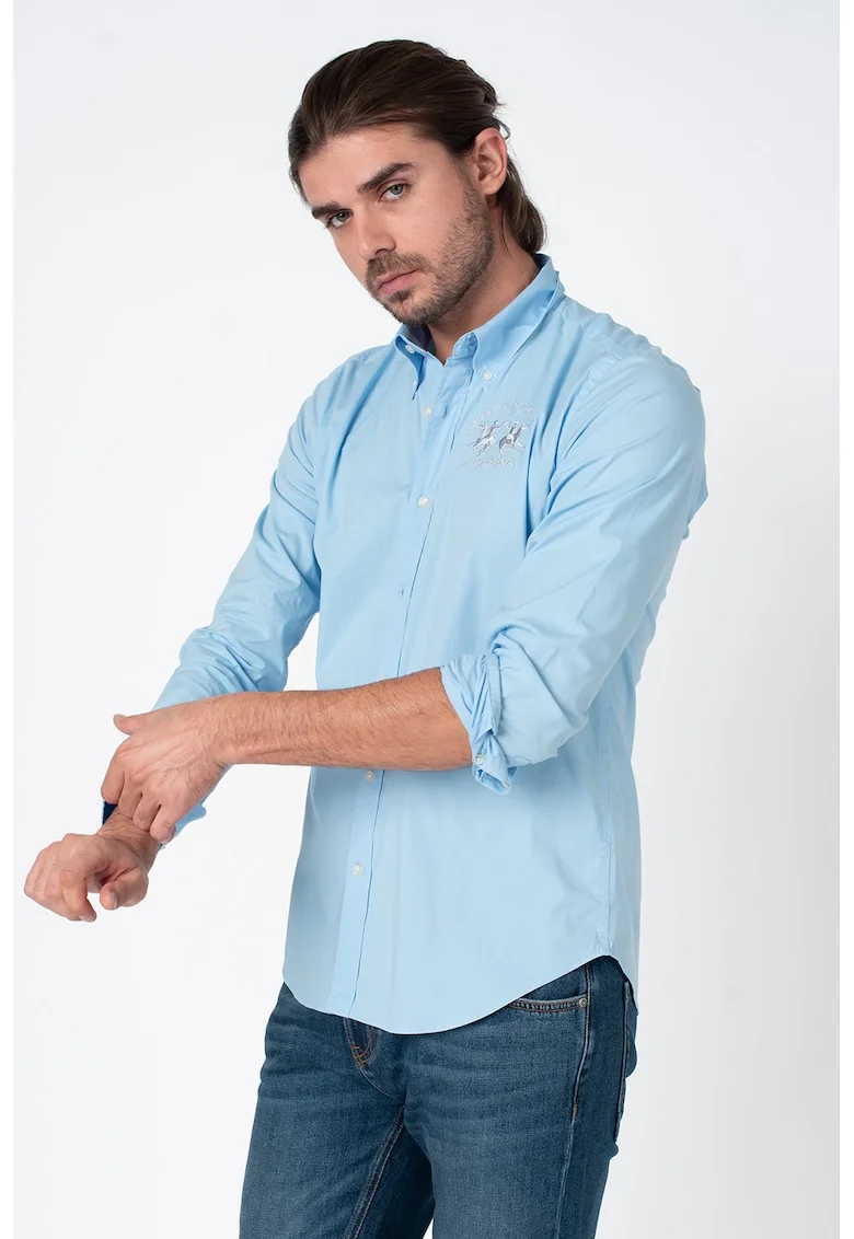 Camasa regular fit cu logo brodat, Albastru pastel