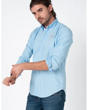Camasa regular fit cu logo brodat, Albastru pastel