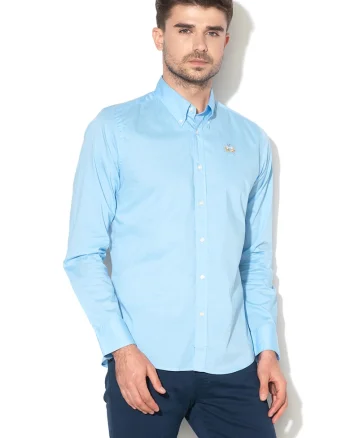 Camasa slim fit cu guler fixat cu nasturi, Albastru deschis