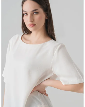 Bluza relaxed-fit din amestec de bumbac, Alb fildes