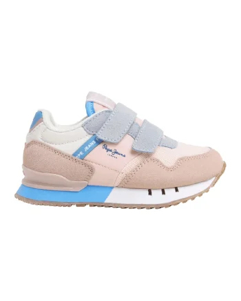 Pantofi sport cu insertii de plasa si cu velcro, Piersica/Albastru deschis