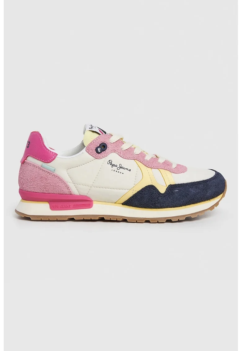 Pantofi sport cu garnituri din piele intoarsa, Roz fandango/Alb murdar/Bleumarin