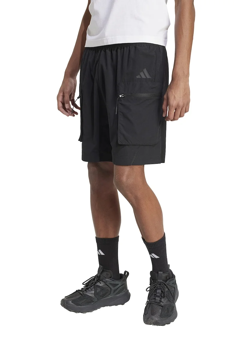 Pantaloni scurti cargo cu snur de ajustare, Negru