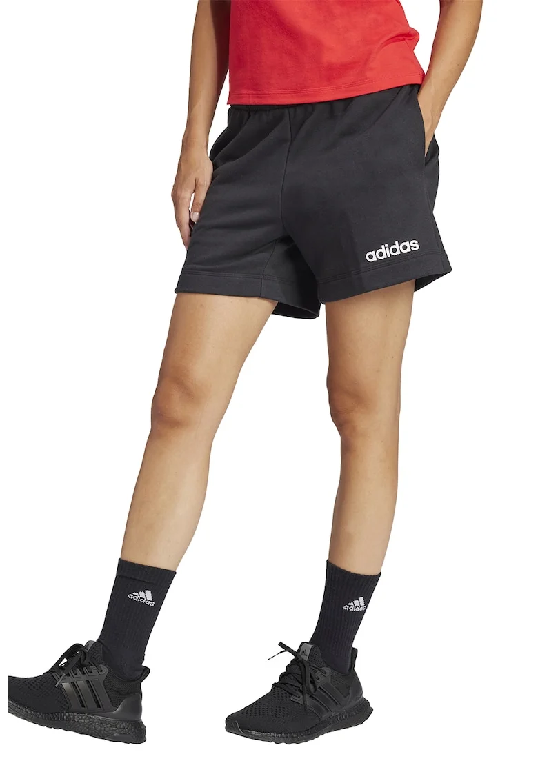 Pantaloni scurti din amestec de bumbac cu logo, Negru
