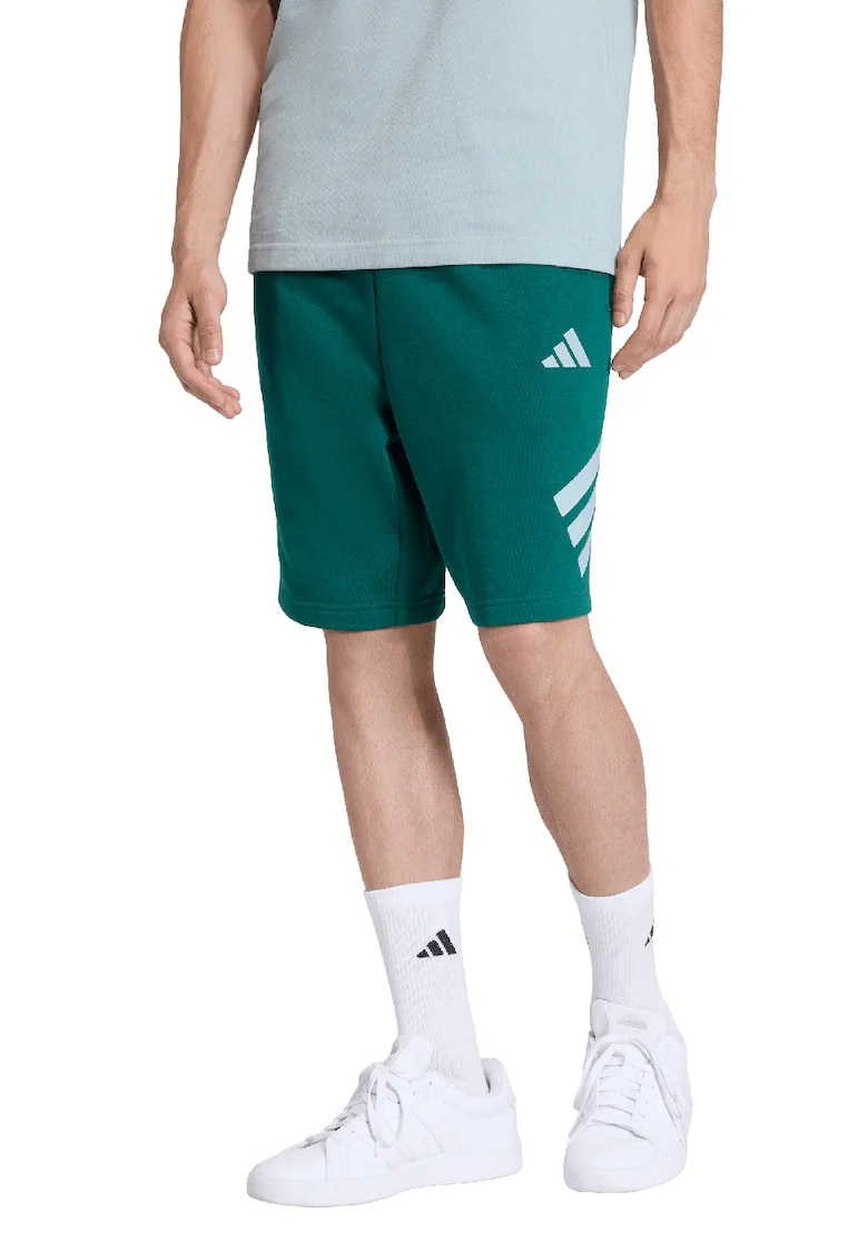 Pantaloni scurti cu imprimeu logo si snur de ajustare in talie, Alb/Verde inchis