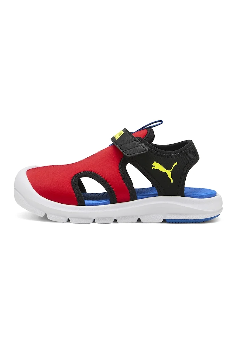 Sandale Fun Racer cu inchidere velcro si decupaje, Rosu/Negru/Galben