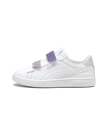 Pantofi sport cu detalii contrastante si banda velcro stralucitoare Smash 3.0, Alb/Violet