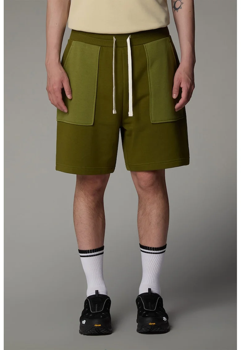Pantaloni scurti din amestec de bumbac cu buzunare laterale, Verde masliniu