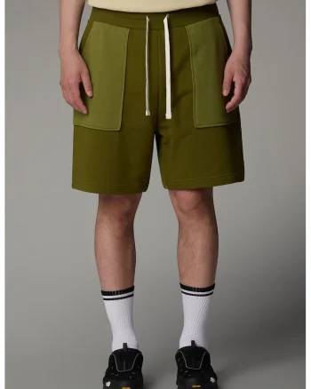 Pantaloni scurti din amestec de bumbac cu buzunare laterale, Verde masliniu