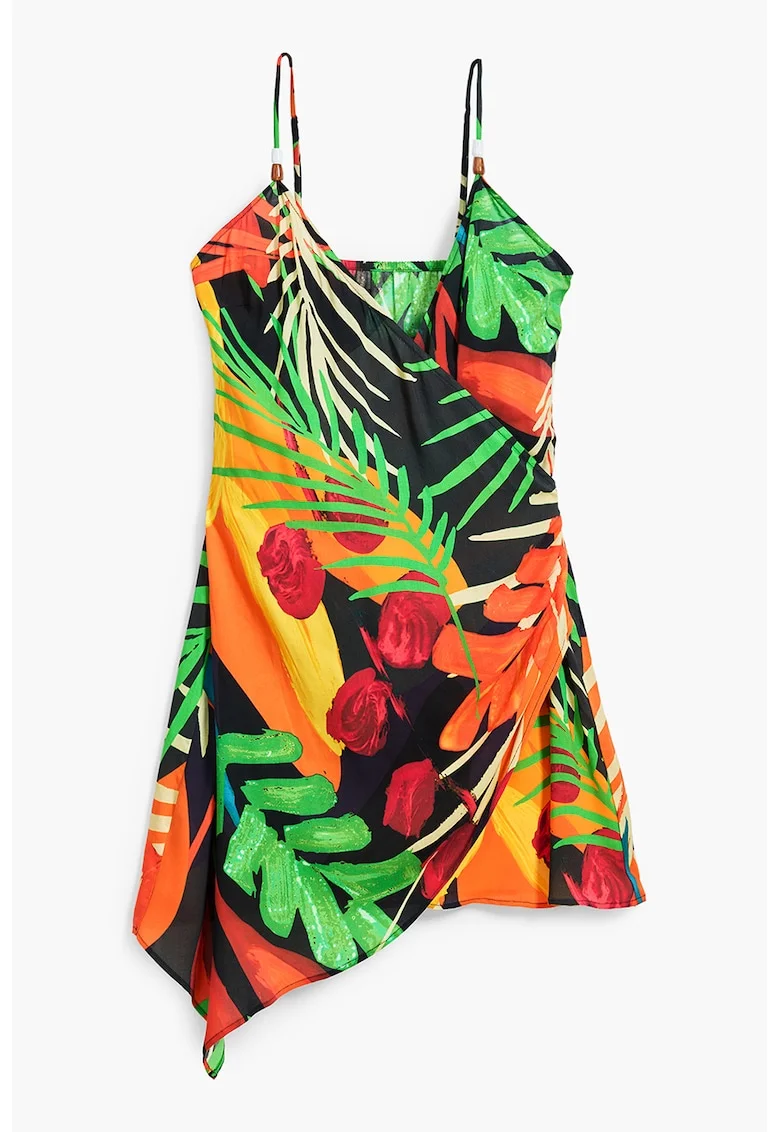 Top cu model tropical, Verde/Negru/Portocaliu