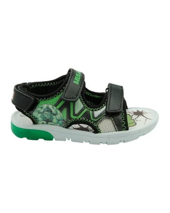 Sandale cu velcro si LED, Verde/Negru