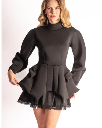 Rochie mini cu croiala in A si guler Moya, Negru